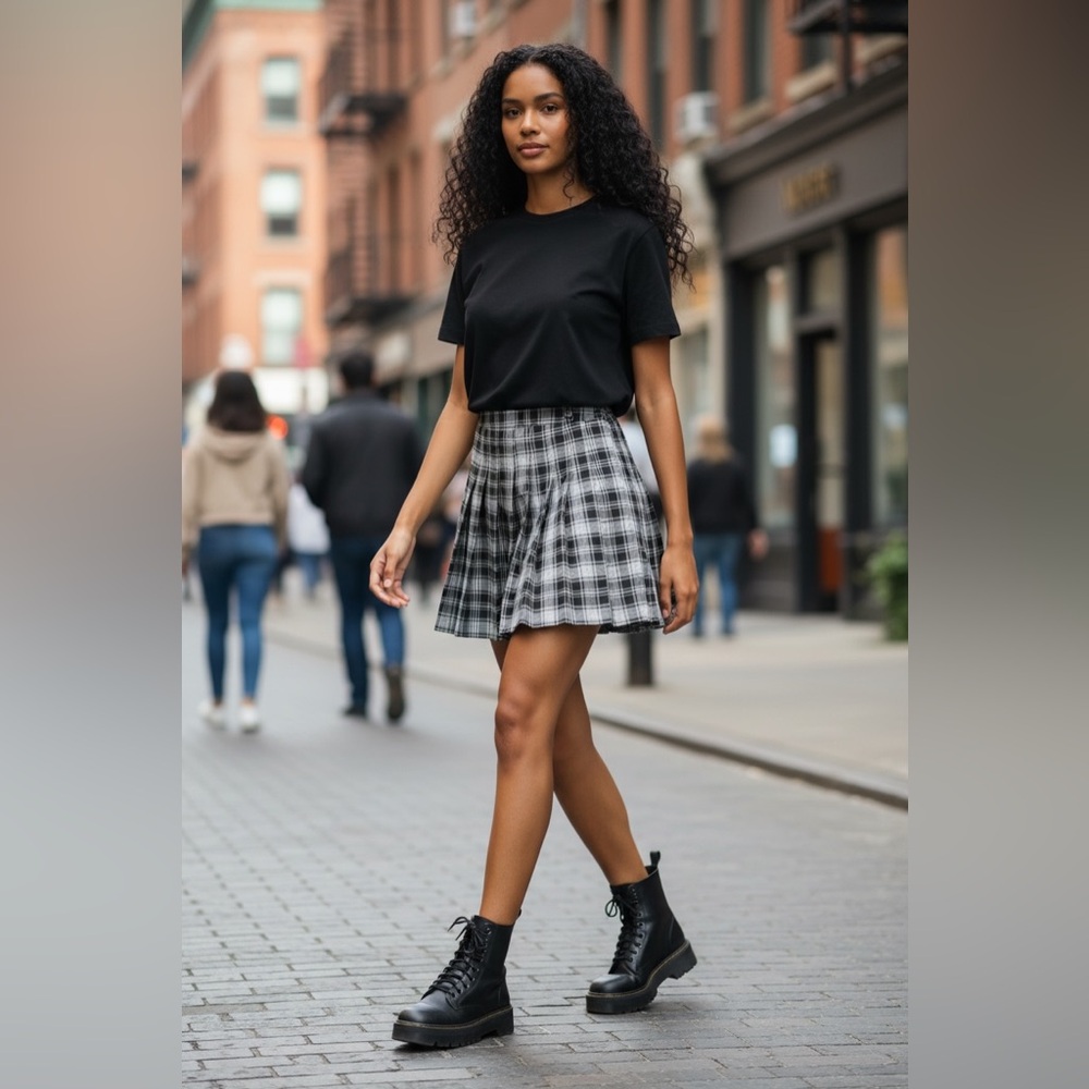 Forever 21 Monochrome Plaid Skater Skirt